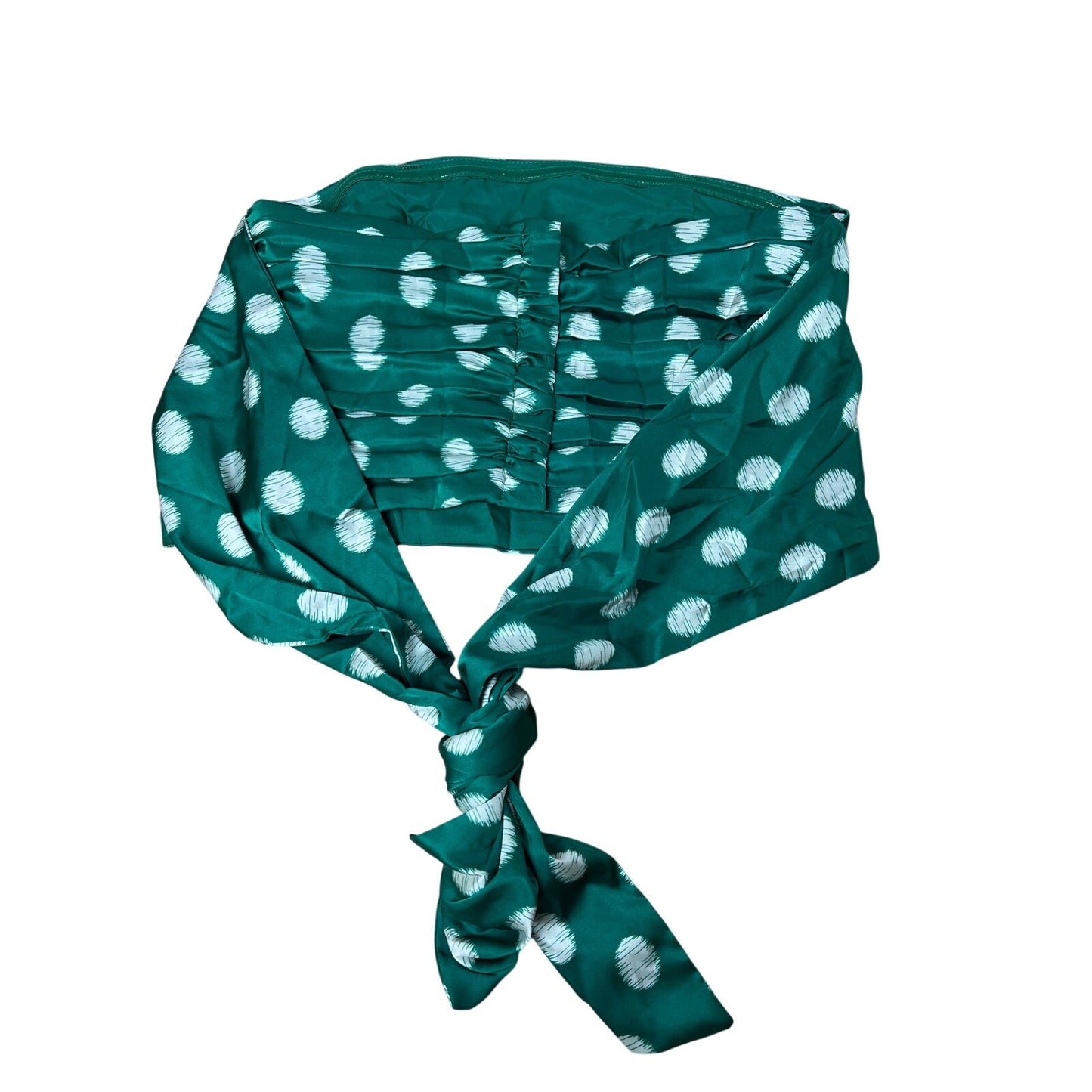 NWT Hutch Crop Top Small Polka Satin Pleated Ruched Stretch Green Bandeau