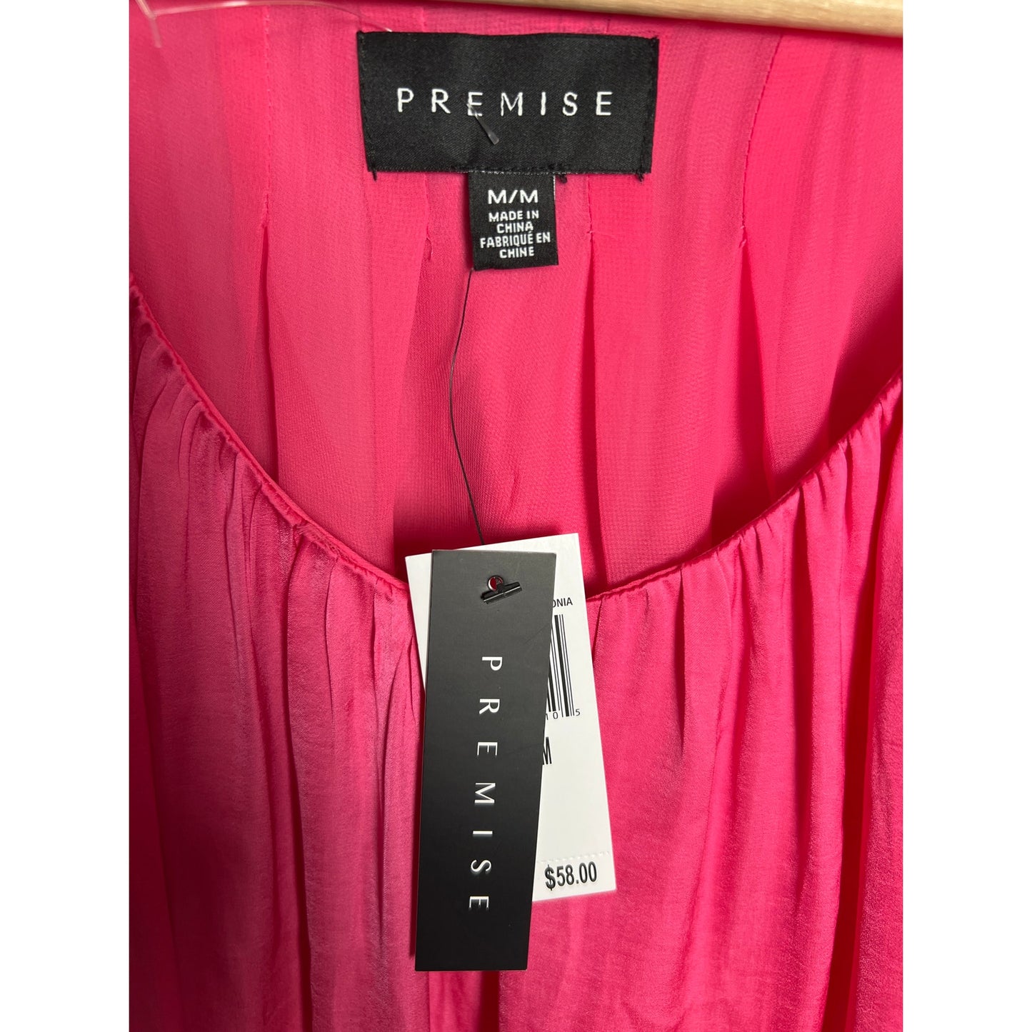 Premise NWT 100% Polyester Hot Pink Blouse Square Neck Medium