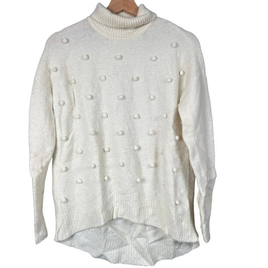 Madewell XS Snowglobe Bobble Turtleneck White Pullover Sweatshirt Nylon/Wool