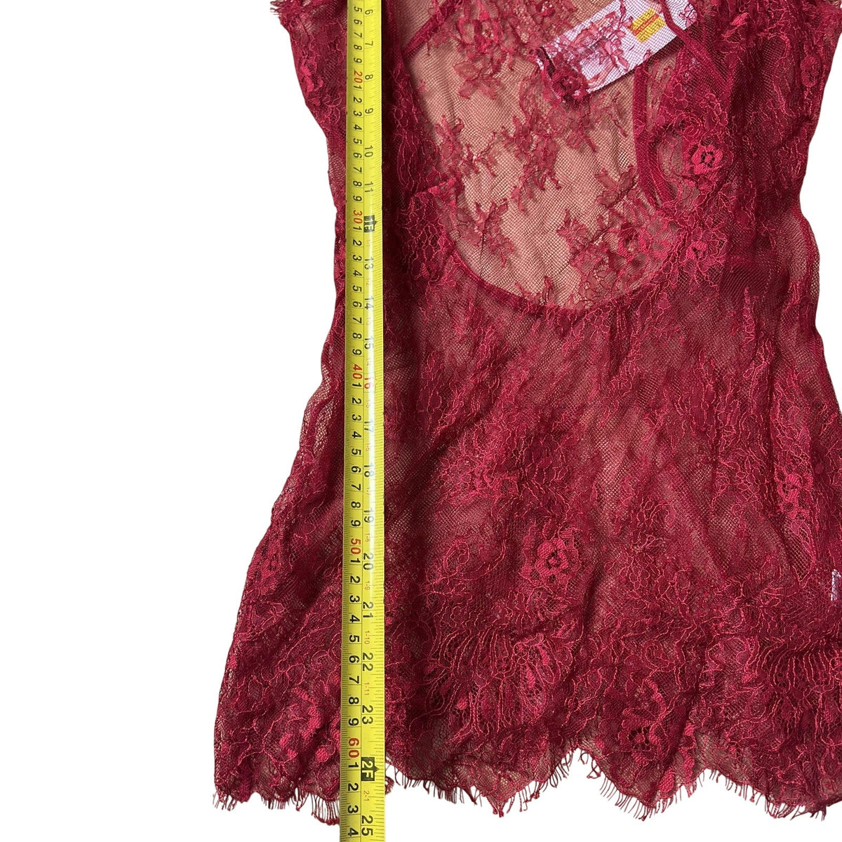 Shirley Chemise Womens S Red Lace Sheer Short Sleeve Scalloped Hem Sexy