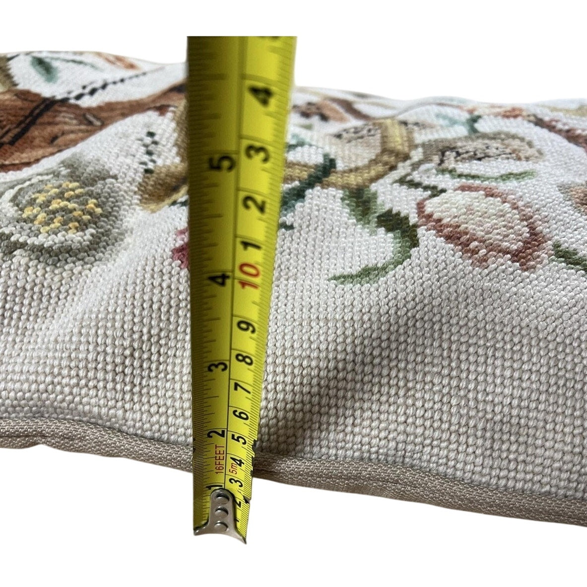 Handmade Bench Cushion Extra Large Beige Cotton Blend Floral Traditional Tie-On