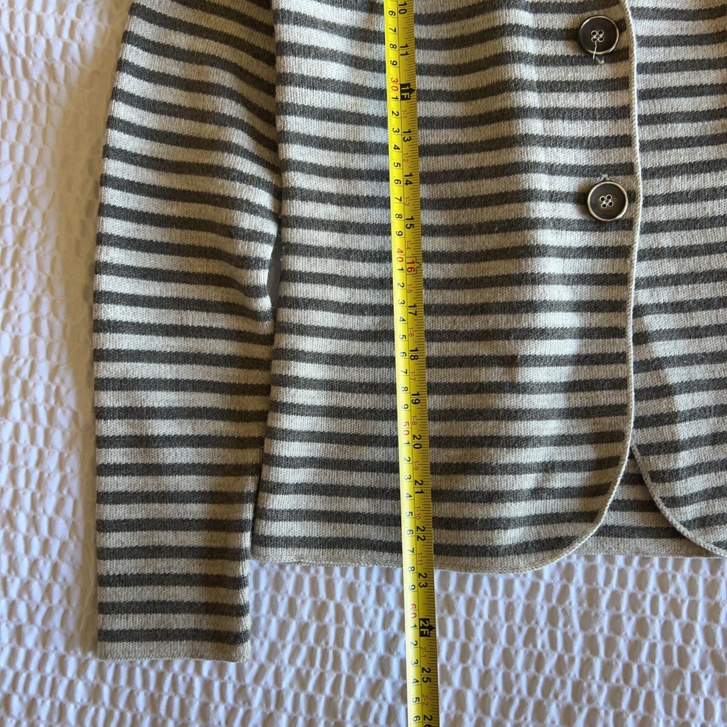 Anna Jasper Cardigan Womens M Gray Alpaca Wool Striped Collared Button