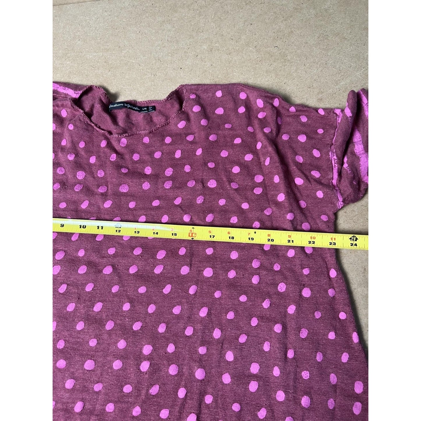 Graham Spencer Tunic Womens L/XL Red Polka Dot Linen 3/4 Sleeve Crew Neck