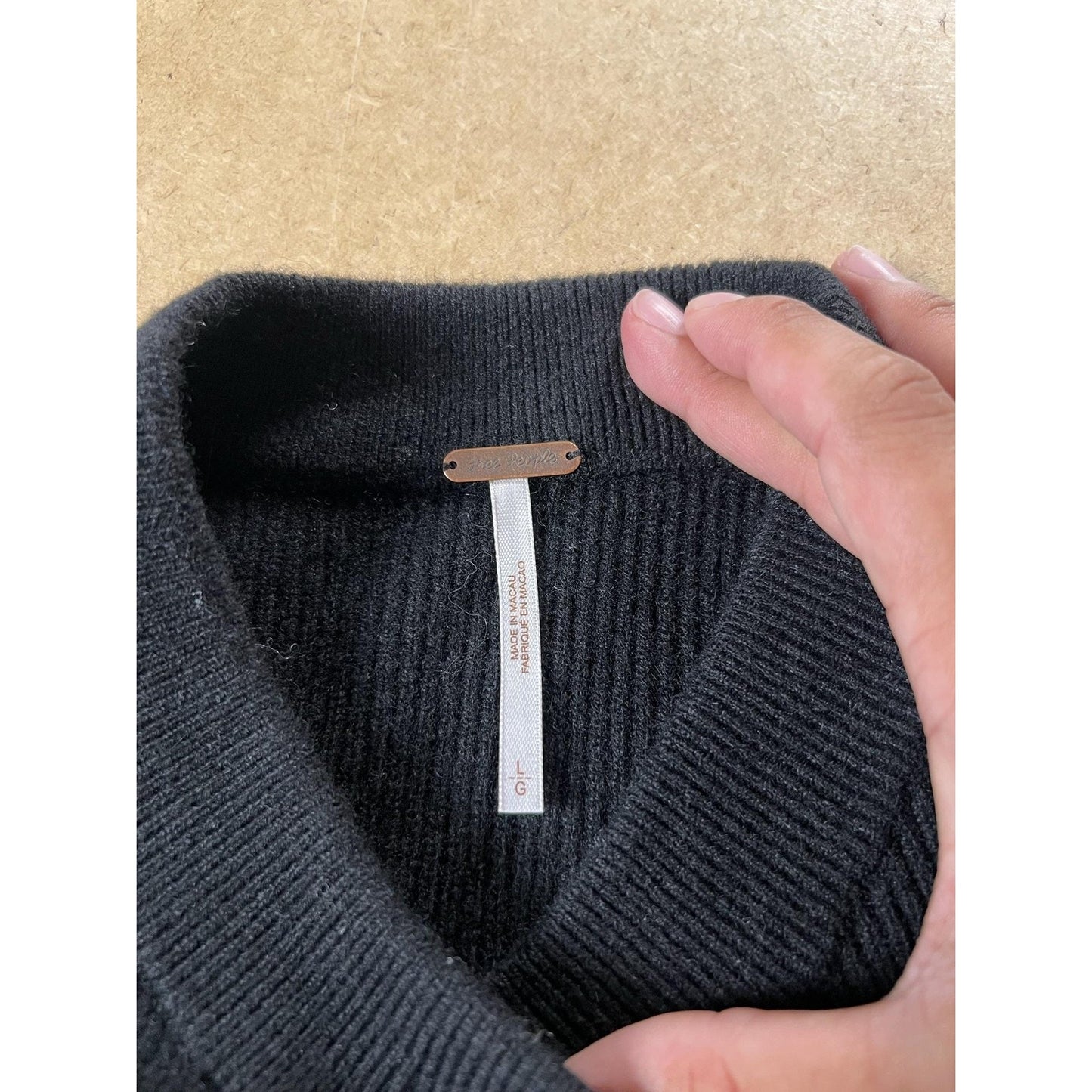Free People Cardigan Womens L Black Mock Neck Button Lightweight Cashmere