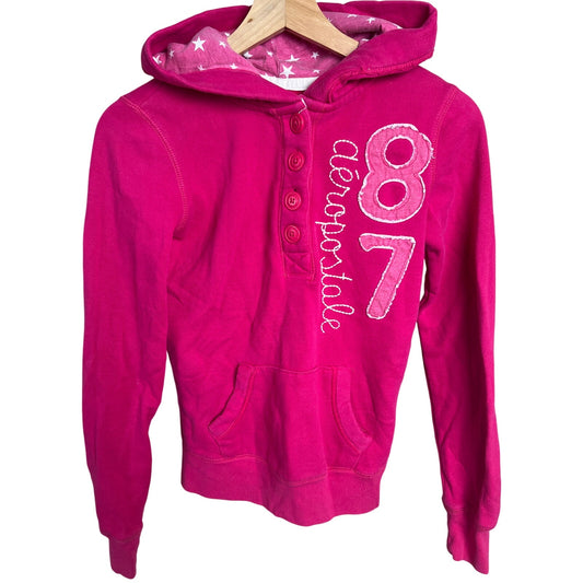 Y2K Aeropostale Pink XS Embroidered Warm Button Up Hoodie
