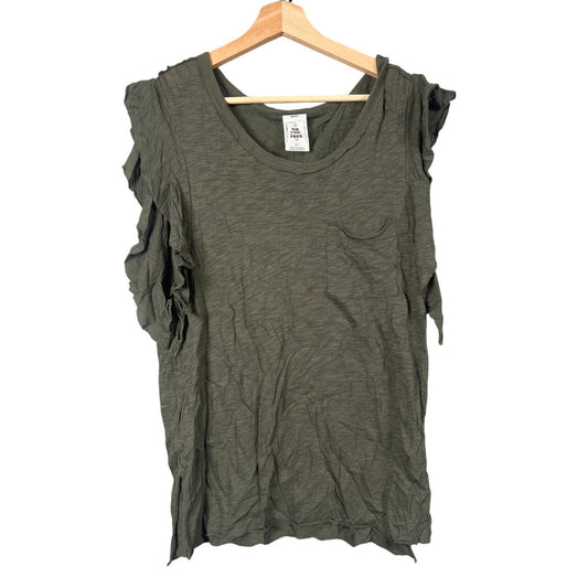 Free People We The Free So Easy Ruffle Tee Green Flutter Sleeve Women's Size S