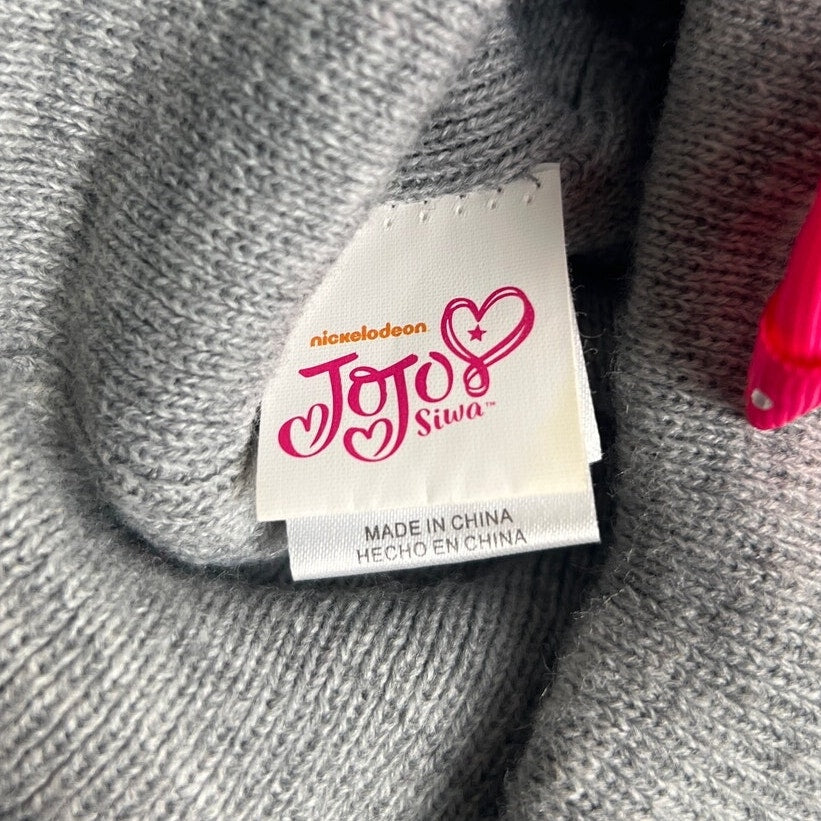 Jojo Siwa Gray Skull Cap With Pink Bow One Size