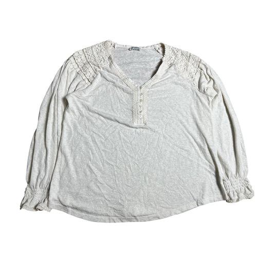 Sundance Tunic Womens L White Crochet V-Neck Long Sleeve Button Lightweight