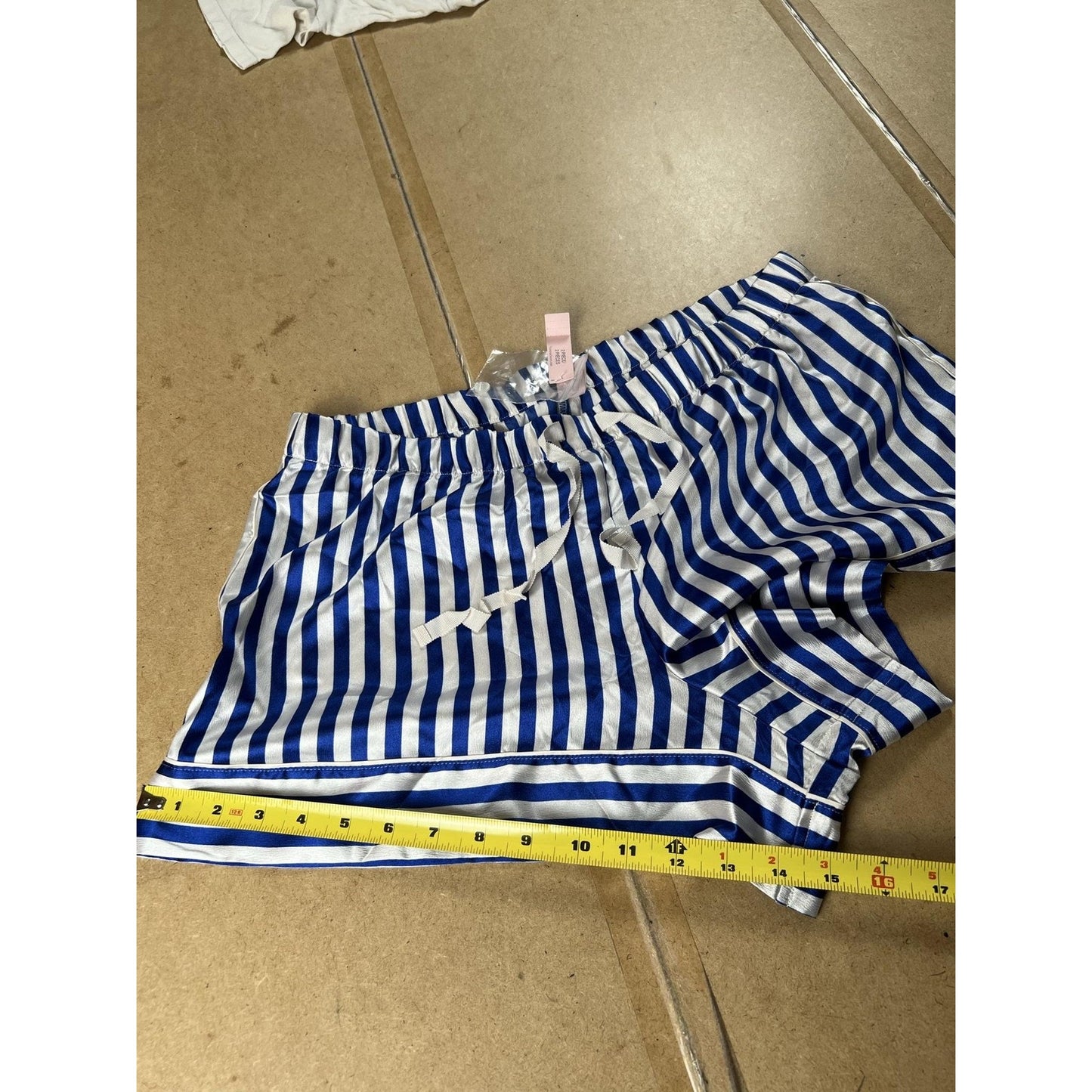 Victoria's Secret Hot Pants Womens L Blue Satin Striped Elastic Waist Drawstring