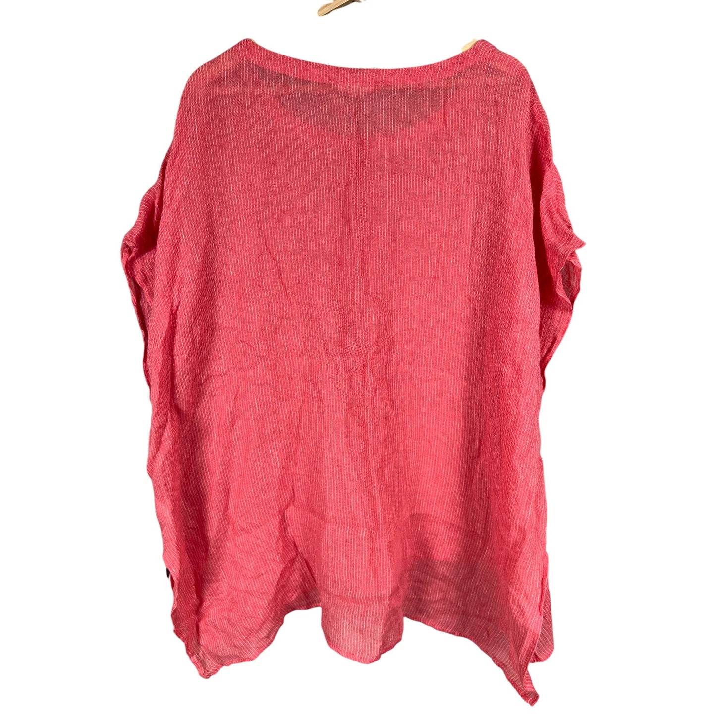 Eileen Fisher Size Large Pink Women Top 100% Linen Gause Pinstriped