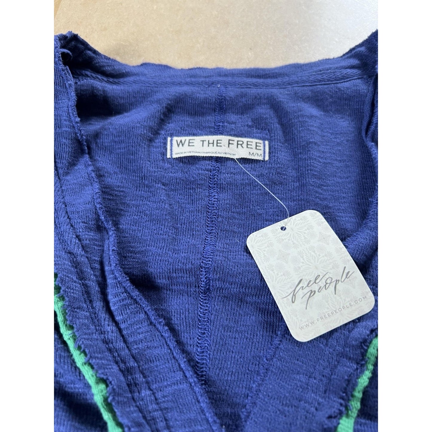 We The Free Button-Up Womens M Blue Cropped V-Neck Ruffle Lightweight Casual