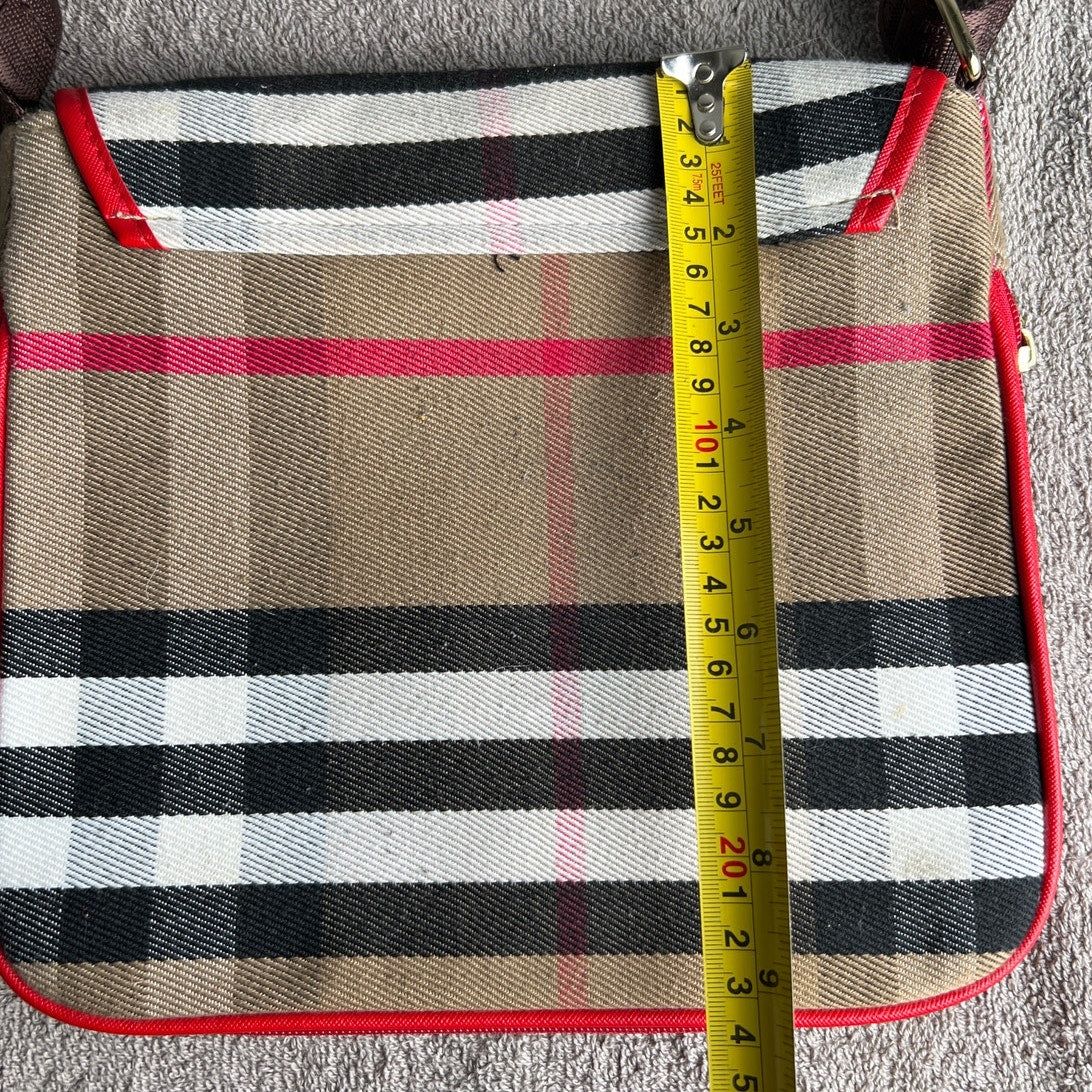Vintage Burberry Handbag With Red Black And White Striped