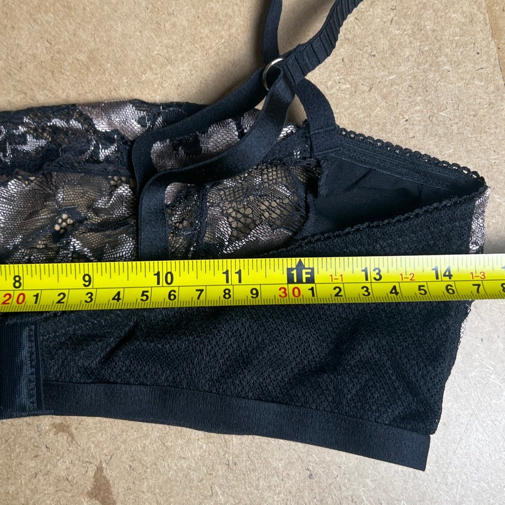NWT Auden Women's Bra Bralette Lace Black Mesh Size L