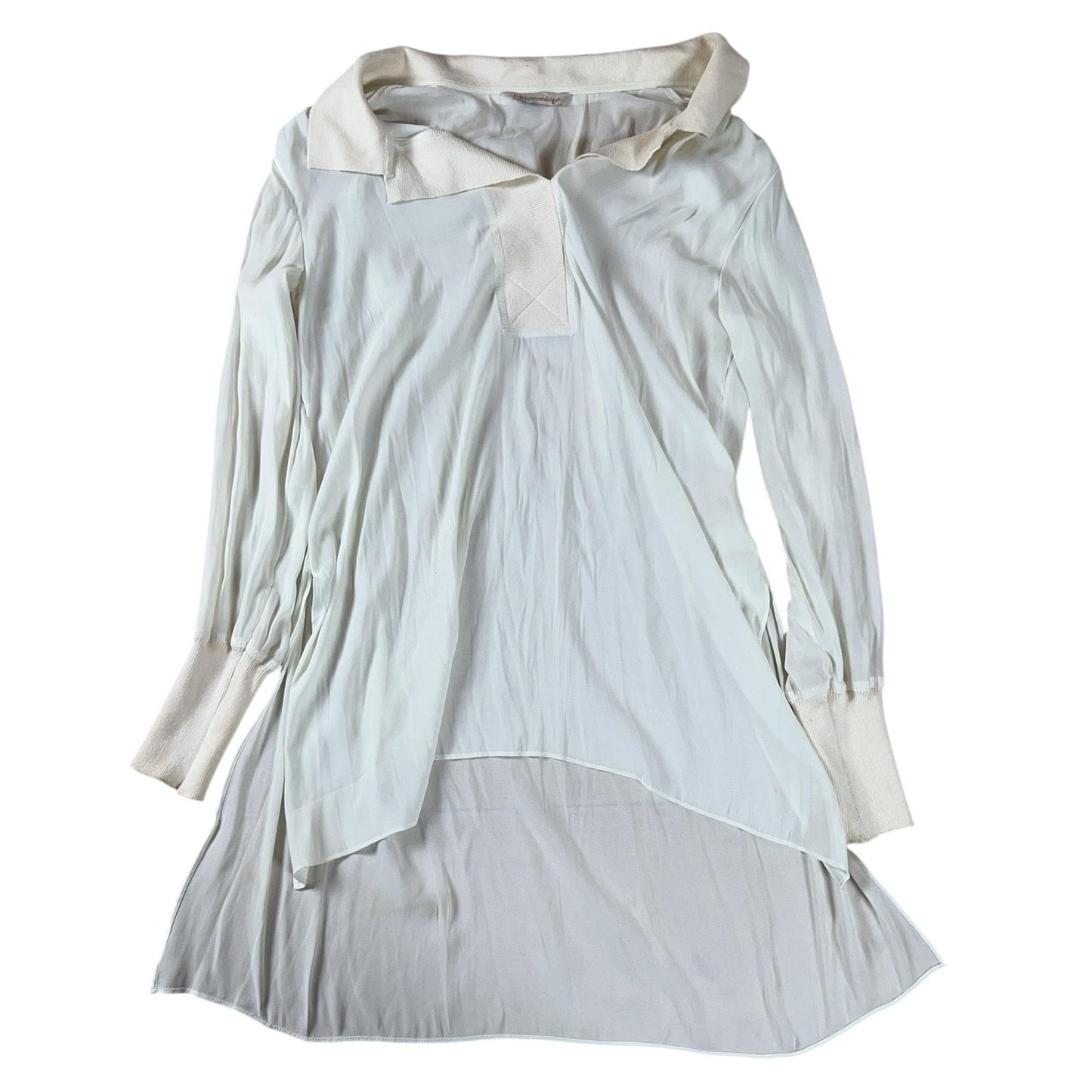 Soft Surroundings Tunic Womens L White Sheer Chiffon Collared Pullover