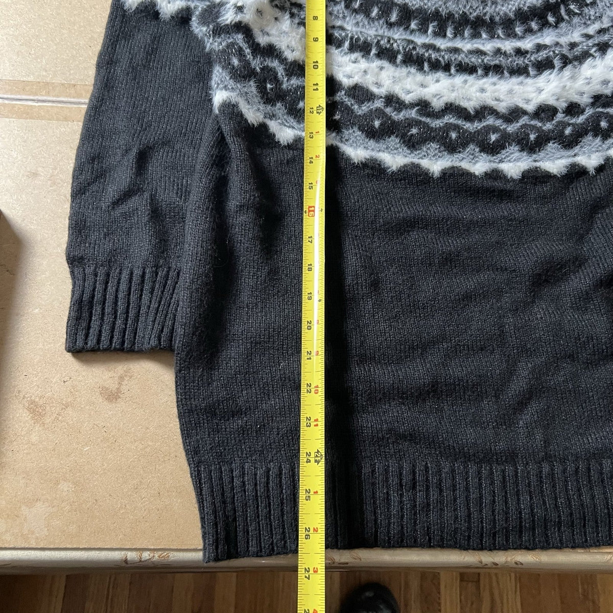 Talbots Sweater Womens 1X Black Fair Isle Open-Knit Glitter Crew Neck Pullover