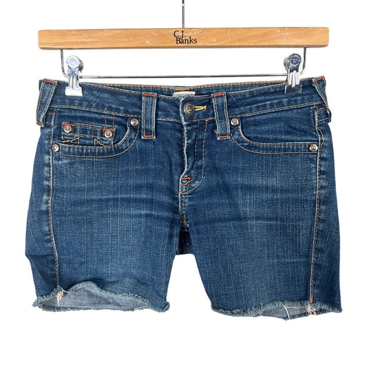 True Religion Raw Hem Shorts Blue Johnny Distressed Women's Size 29