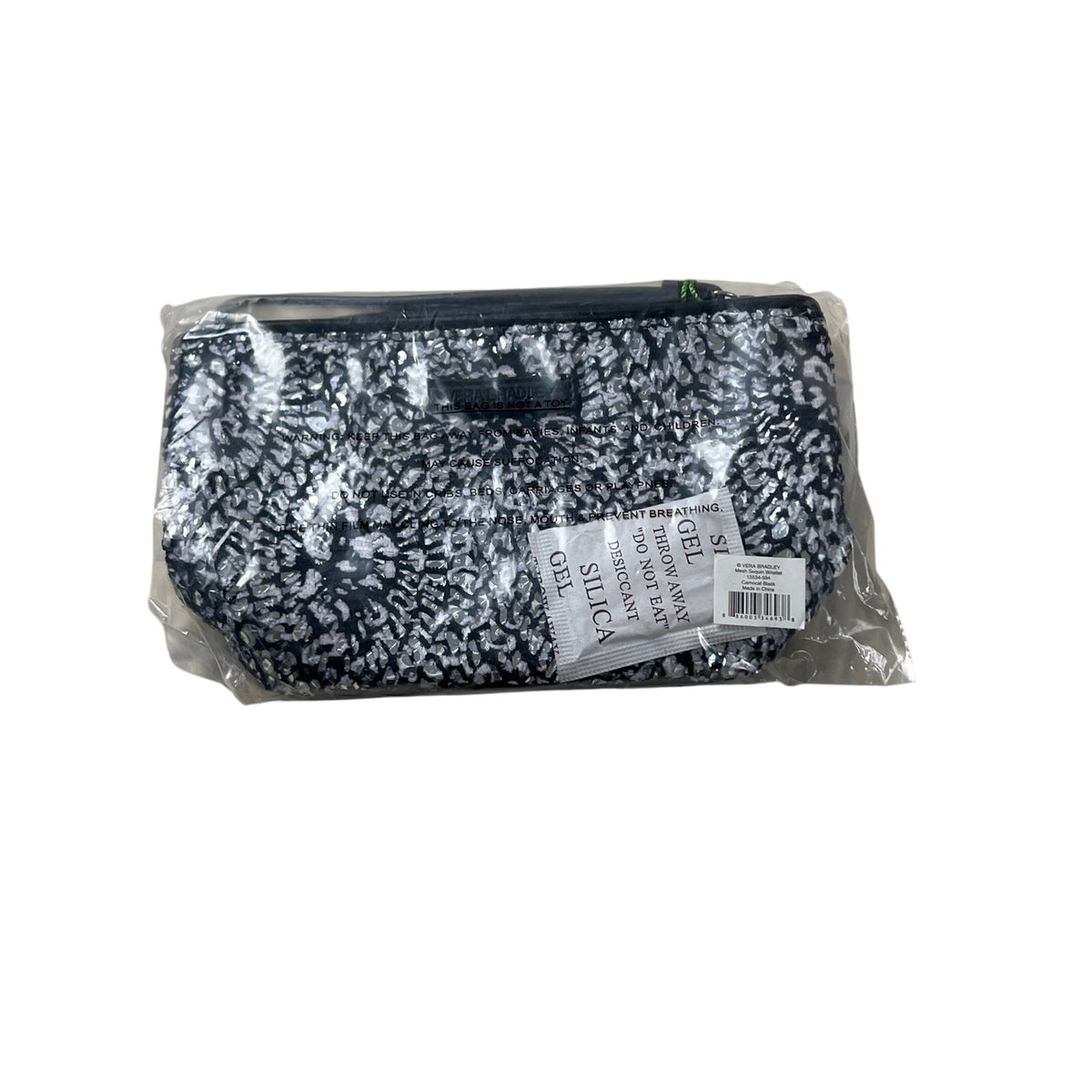 NWT Vera Bradley Mesh Sequin Wristlet CAMOCAT BLACK Small Bag