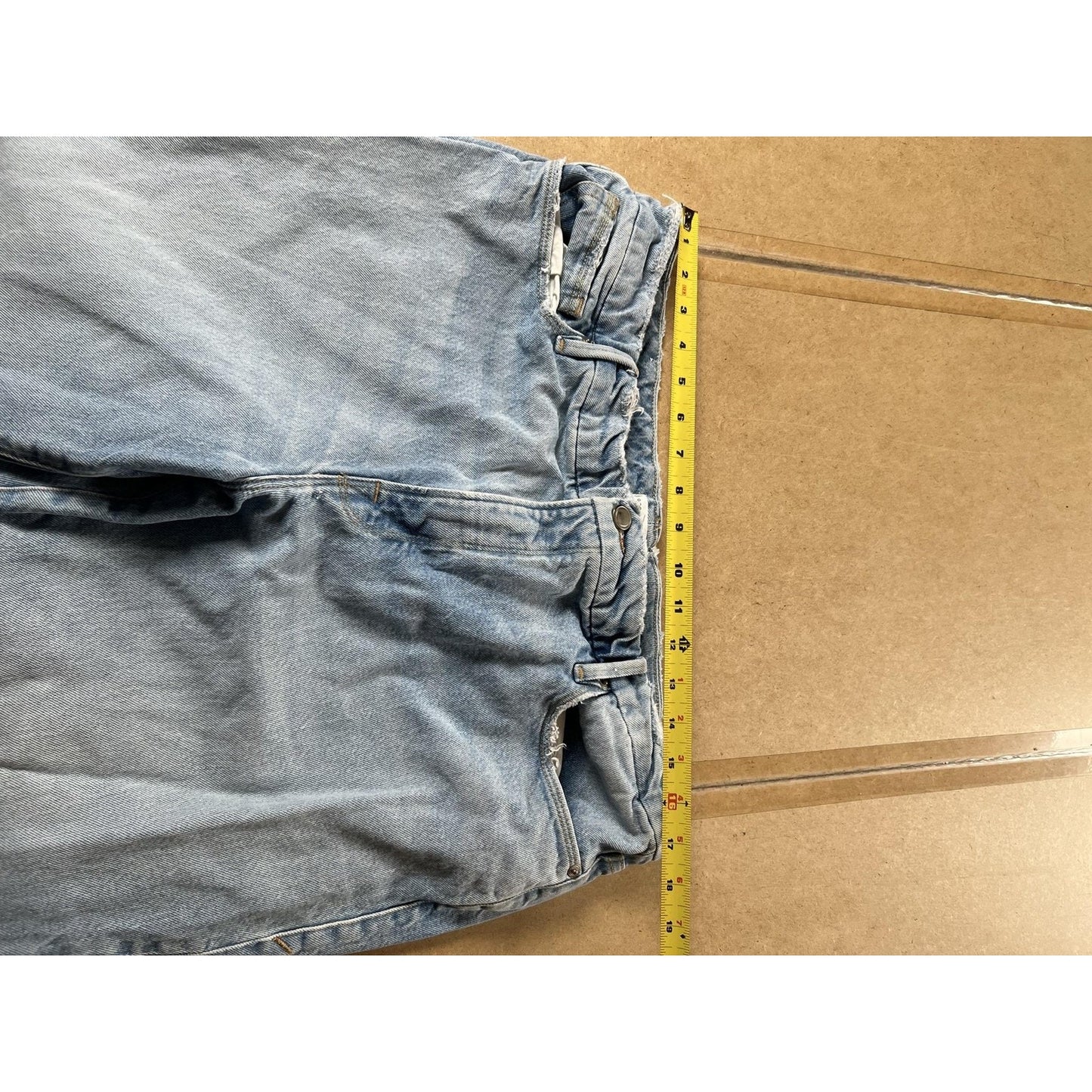 Good American Pants Womens 12 Blue Paperbag Denim Elastic Waist Pockets