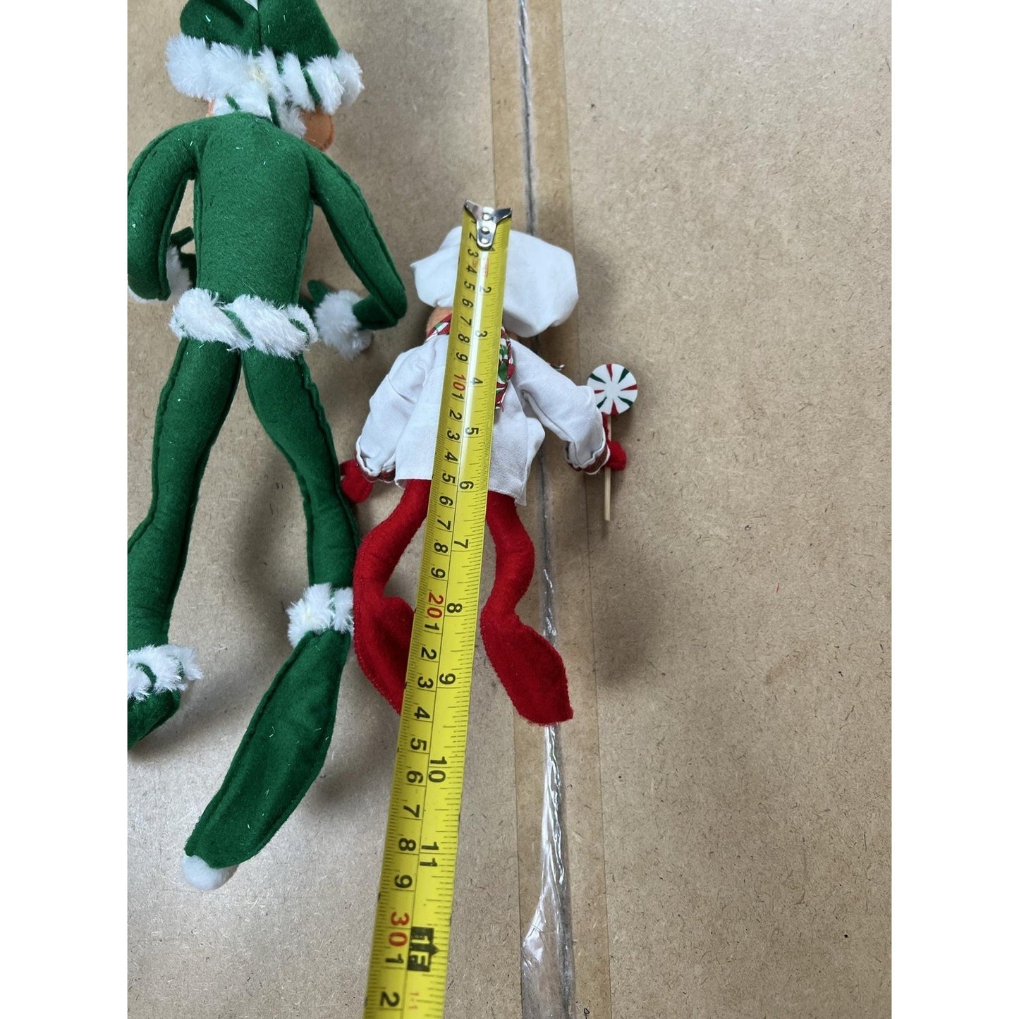 Christmas Elf Ornament Set Of 2 Green White Red Dangle Glitter Holiday