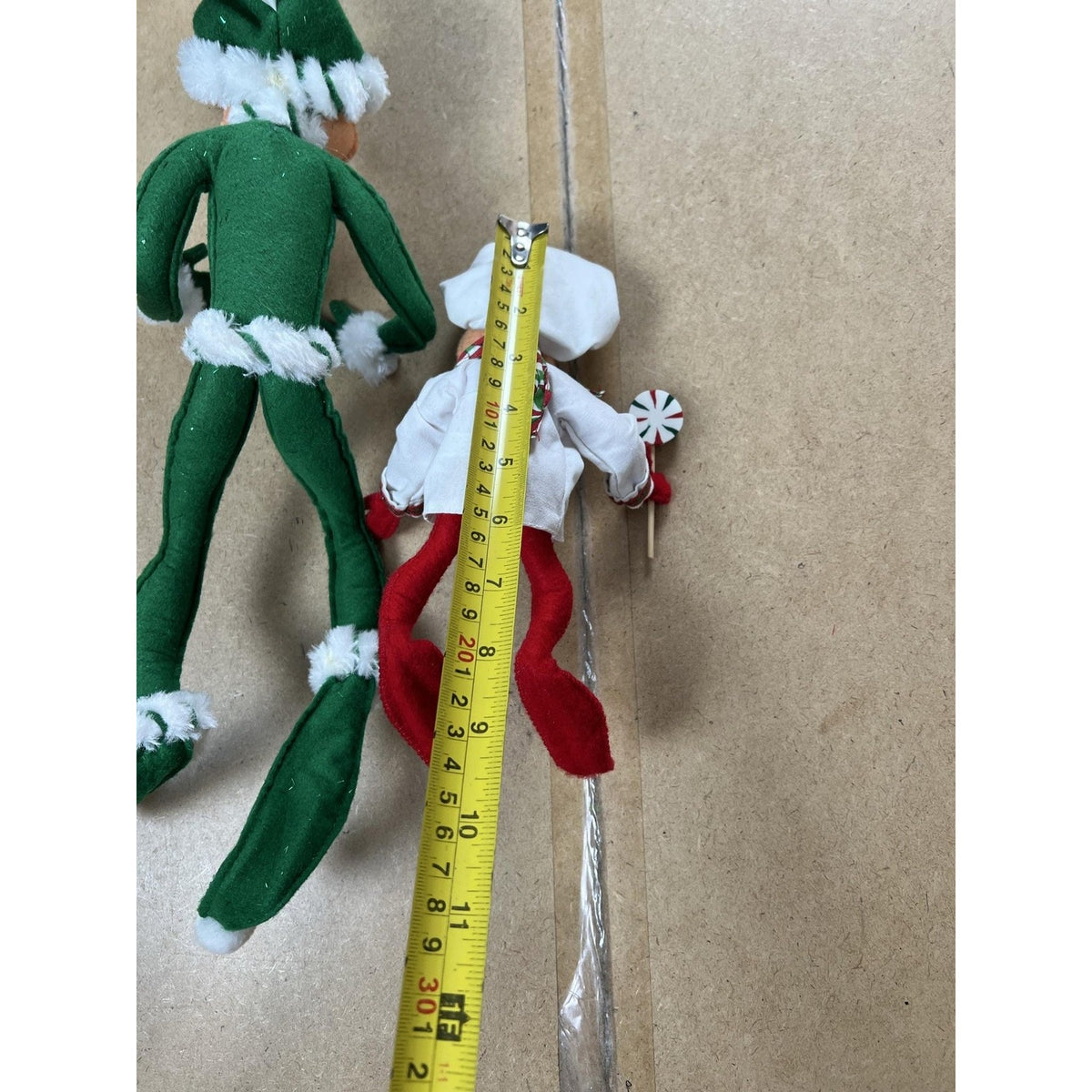 Christmas Elf Ornament Set Of 2 Green White Red Dangle Glitter Holiday
