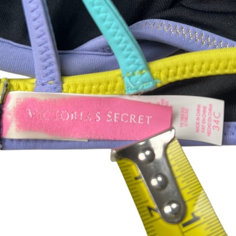 Victoria's Secret Black Purple Yellow Padded Bikini Top Underwire 34C