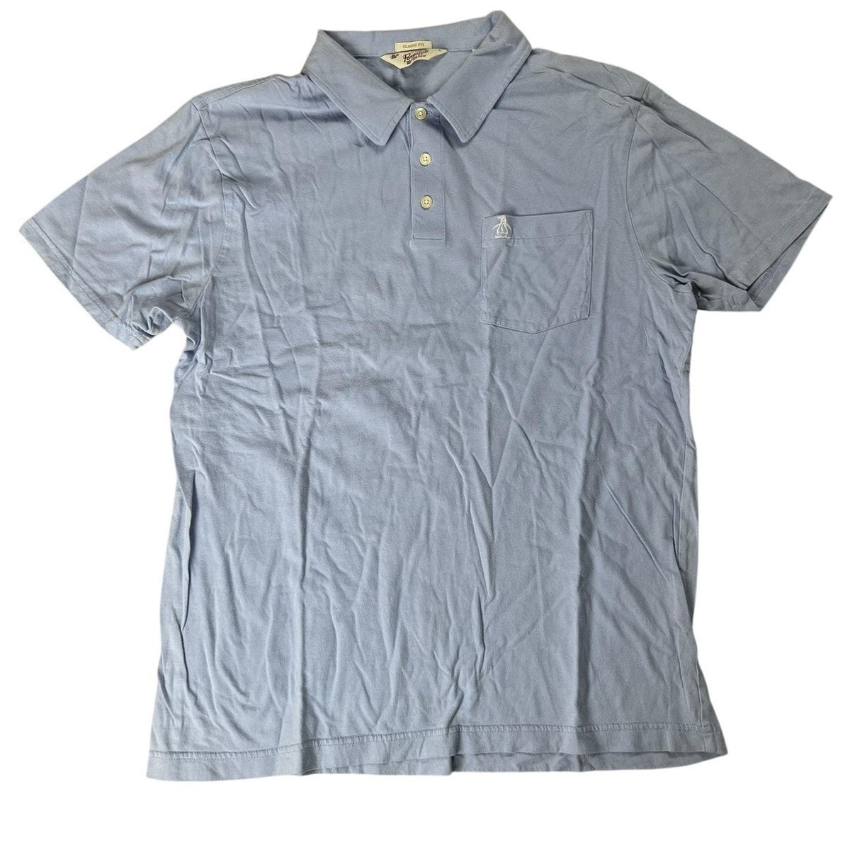 Original Penguin Polo Shirt Mens L Blue Classic Fit Cotton Pocket Collared