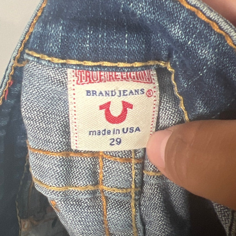 True Religion Raw Hem Shorts Blue Johnny Distressed Women's Size 29