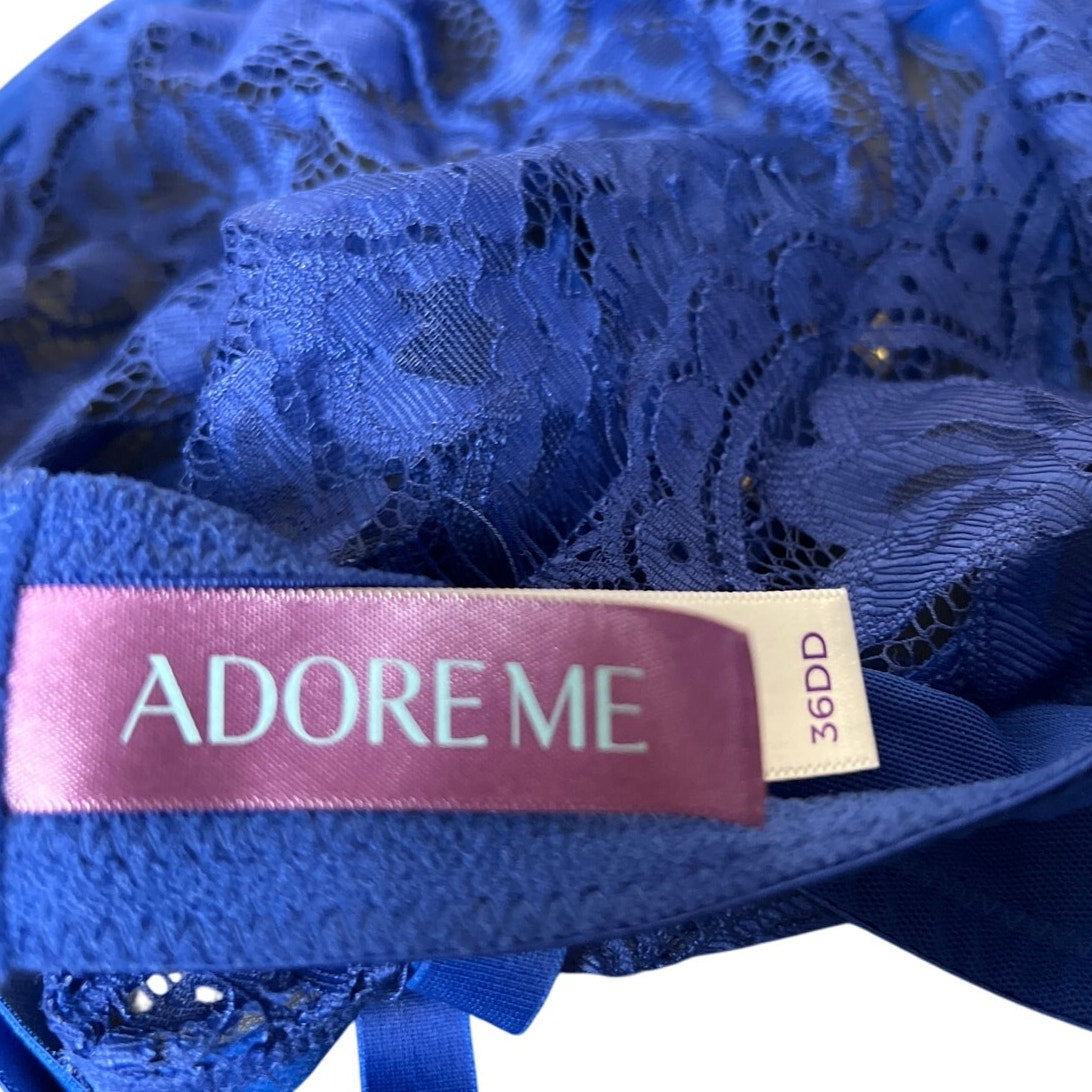 Adore Me 36DD Bra Plunge Blue Floral Lace Sheer Studded Underwire