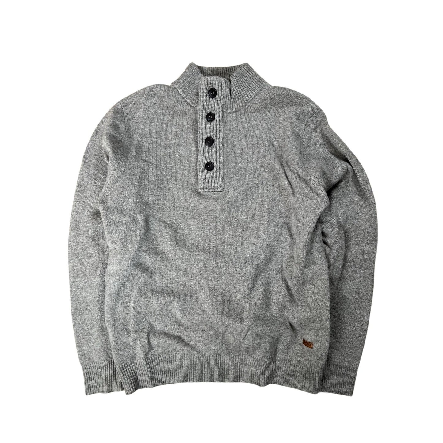 Barbour Sweater Mens L Gray Henley Mock Neck Bamboo Ribbed Button Pullover