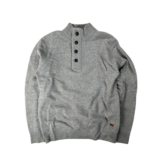 Barbour Sweater Mens L Gray Henley Mock Neck Bamboo Ribbed Button Pullover