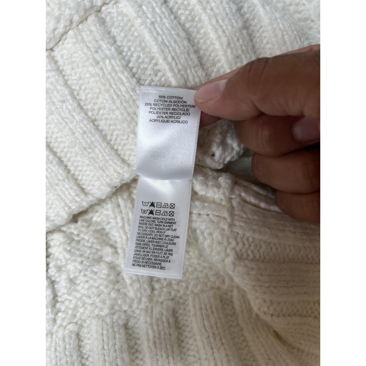 Lucky Brand Sweater Mens XL White Cable Knit Crew Neck Heavyweight Casual