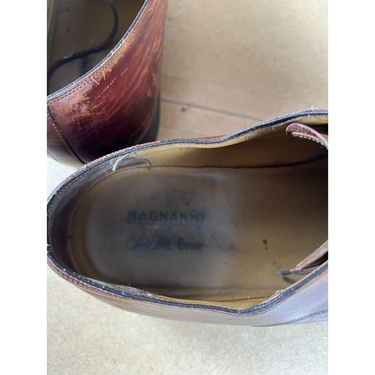 Magnanni Shoes Mens Size 11.5 Brown Derby Leather Lined Dress Square Toe