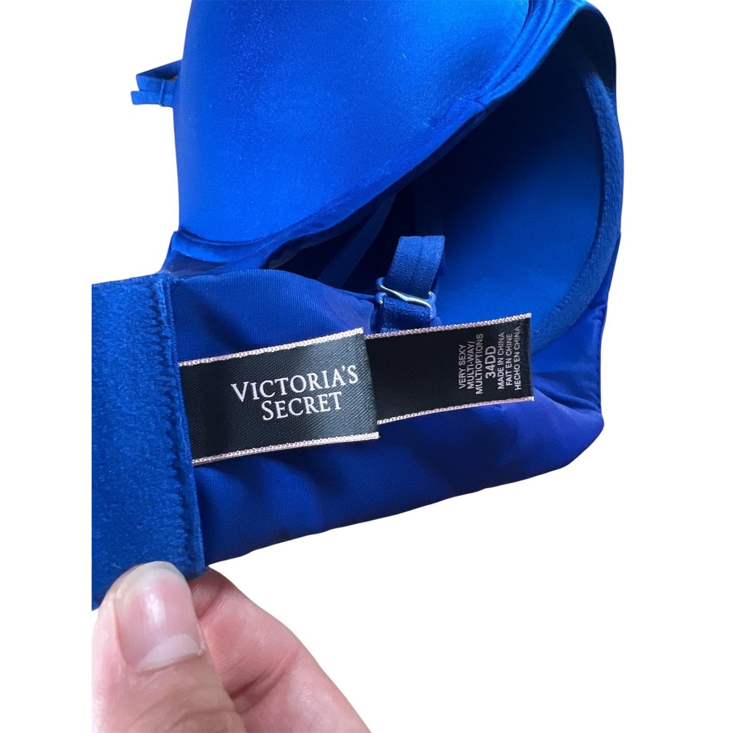 Victorias Secret Bra Womens 34DD Blue Satin Push Up Underwire Padded T Shirt