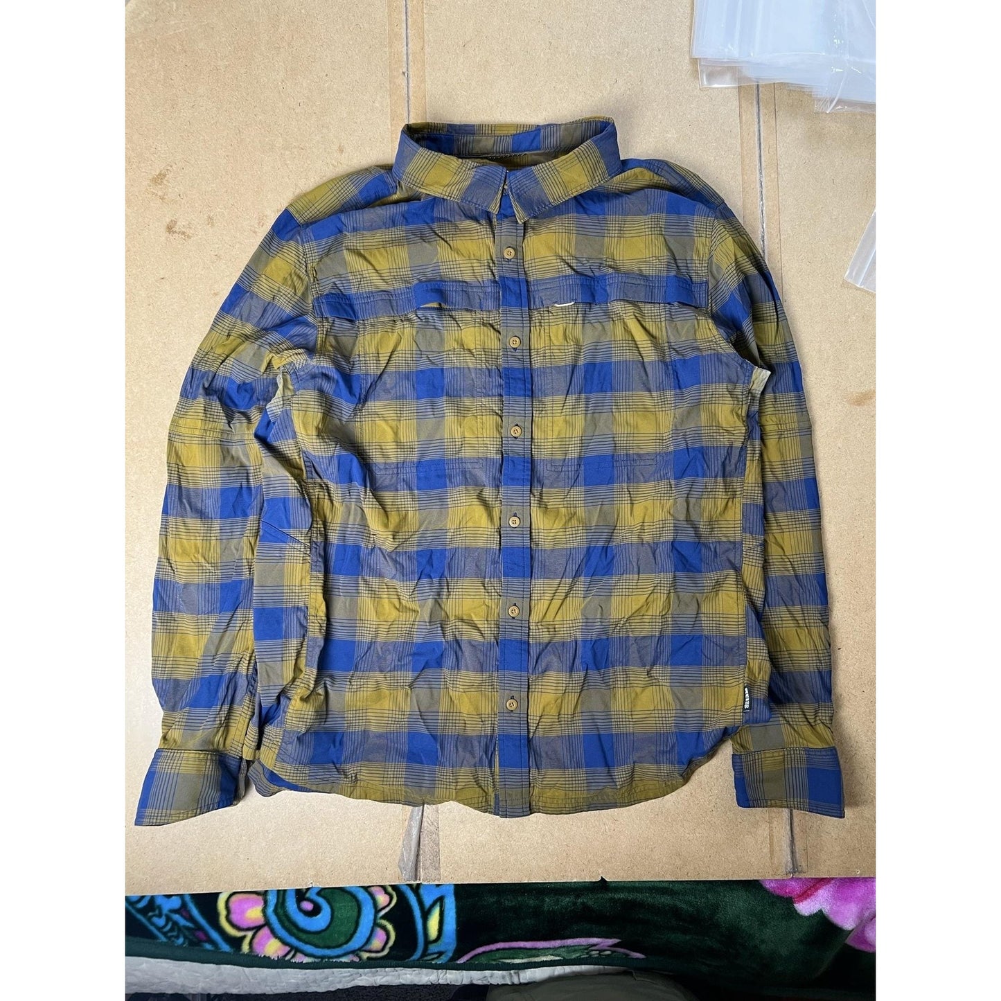 REI Co-op Shirt Mens XL Blue Plaid Long Sleeve Button-Up Travel Nylon Spandex