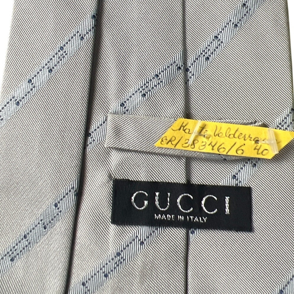 Gucci Made In Italy 100% Silk Pattern Tie Gray Blue