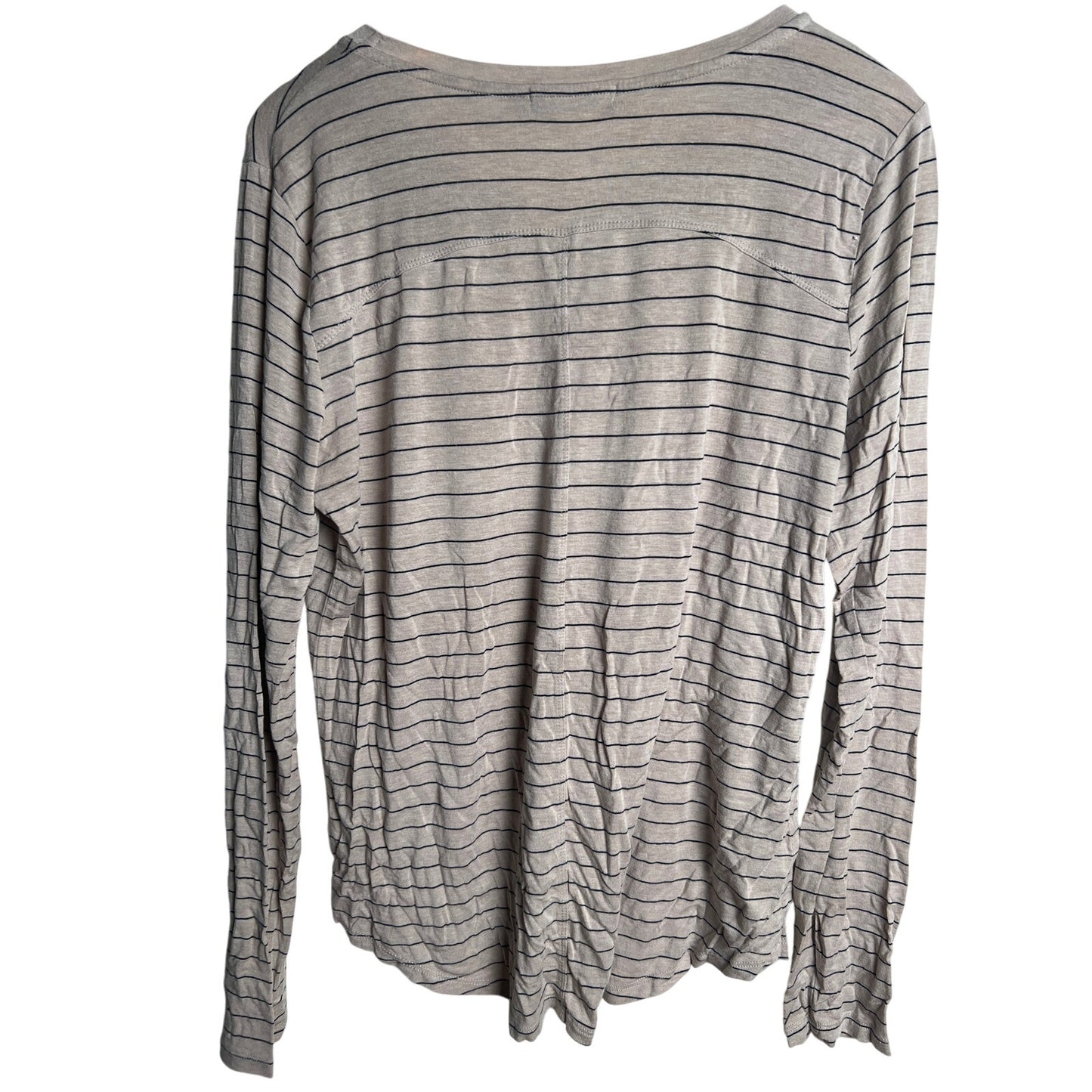 PrAna Women's M Striped Pocket Long Sleeve Foundation Tee Oatmeal Black
