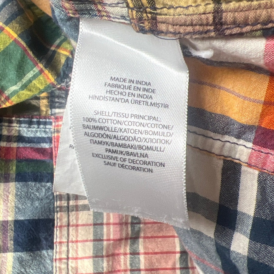 Vintage Ralph Lauren Patch Work Madras Button-Down Shirt Mens Small Blue Classic