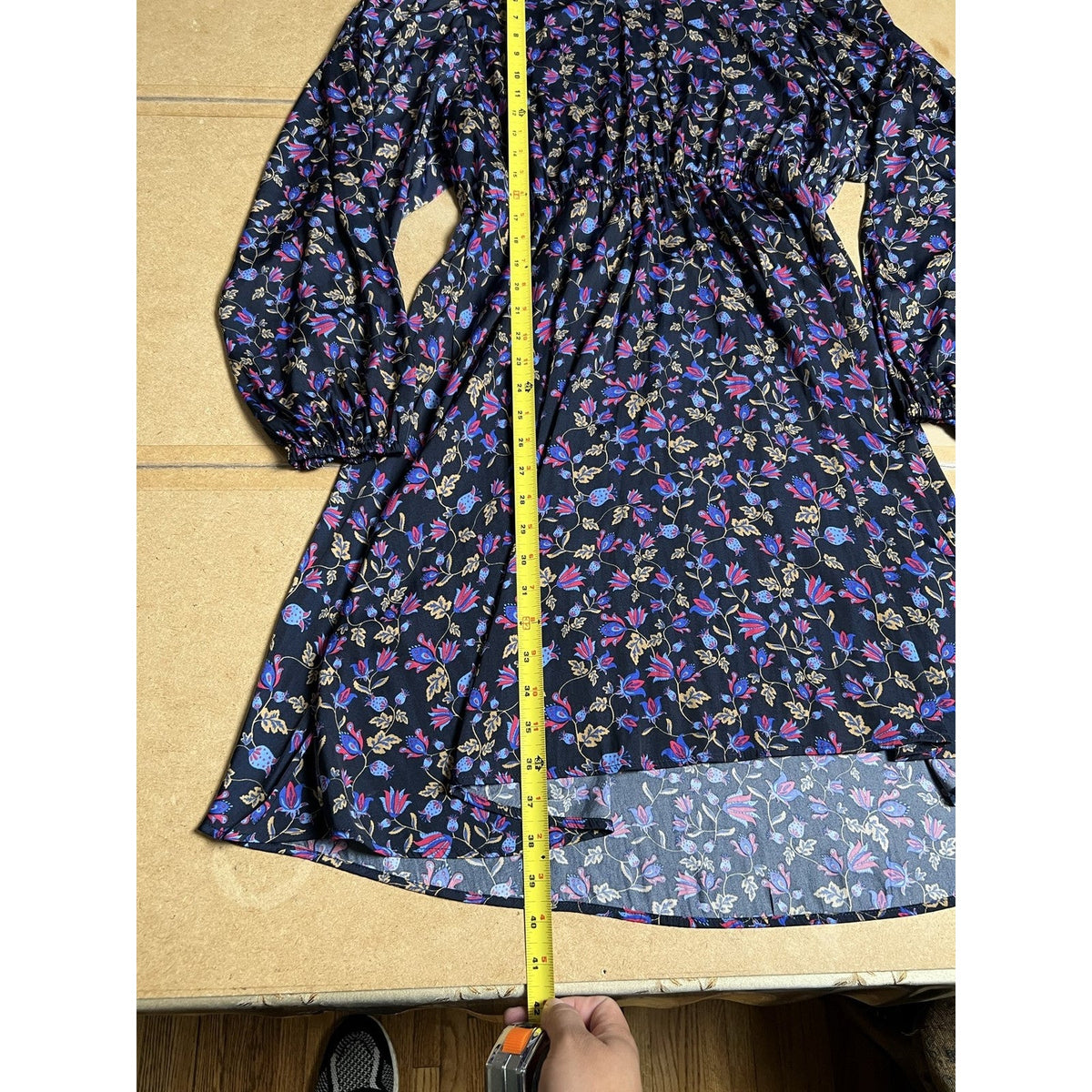 Banana Republic Dress Womens L Black Floral Chiffon Elastic Waistband Casual