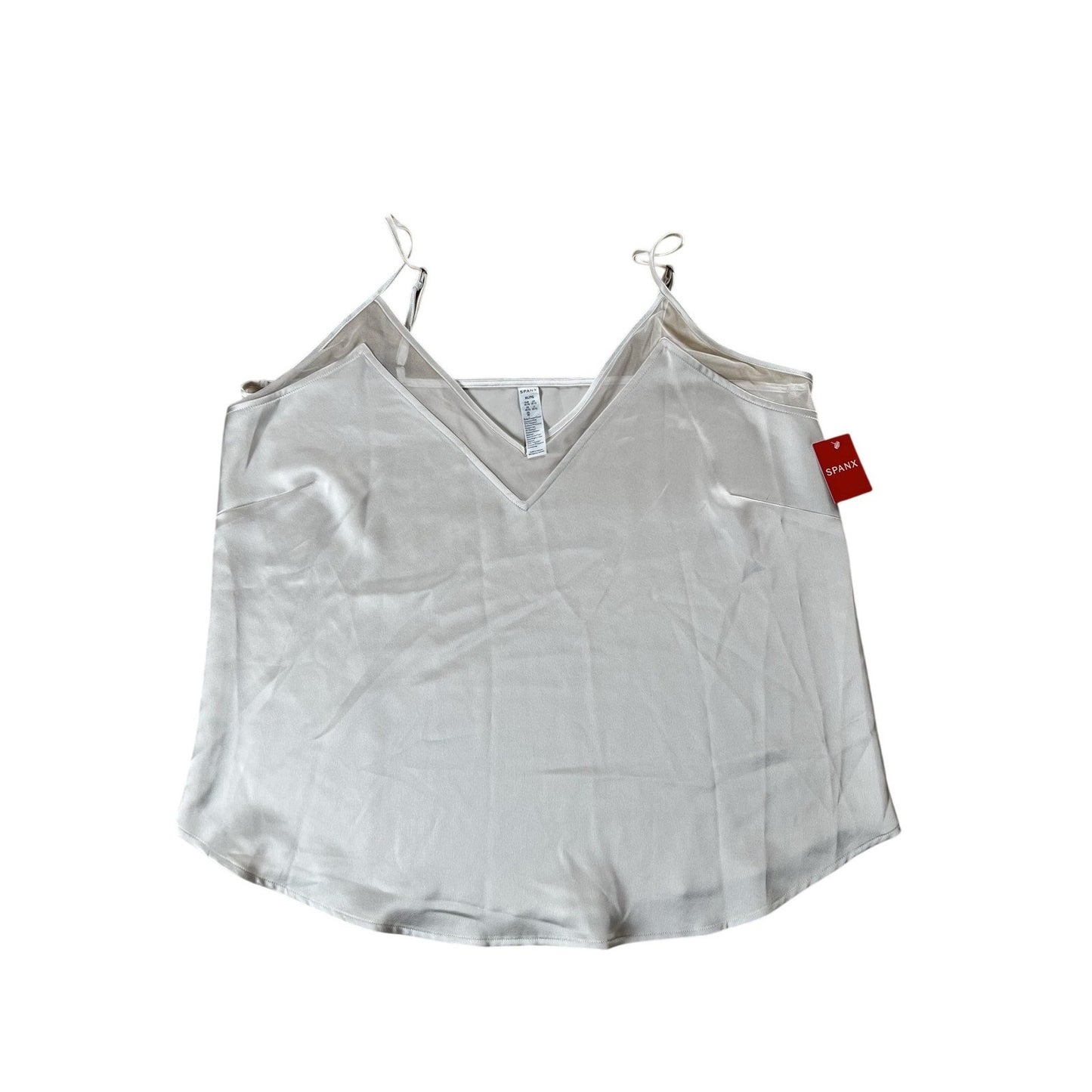 Spanx Tank Womens XL White Mesh V-Neck Lined Cami Adjustable Strap Stretch