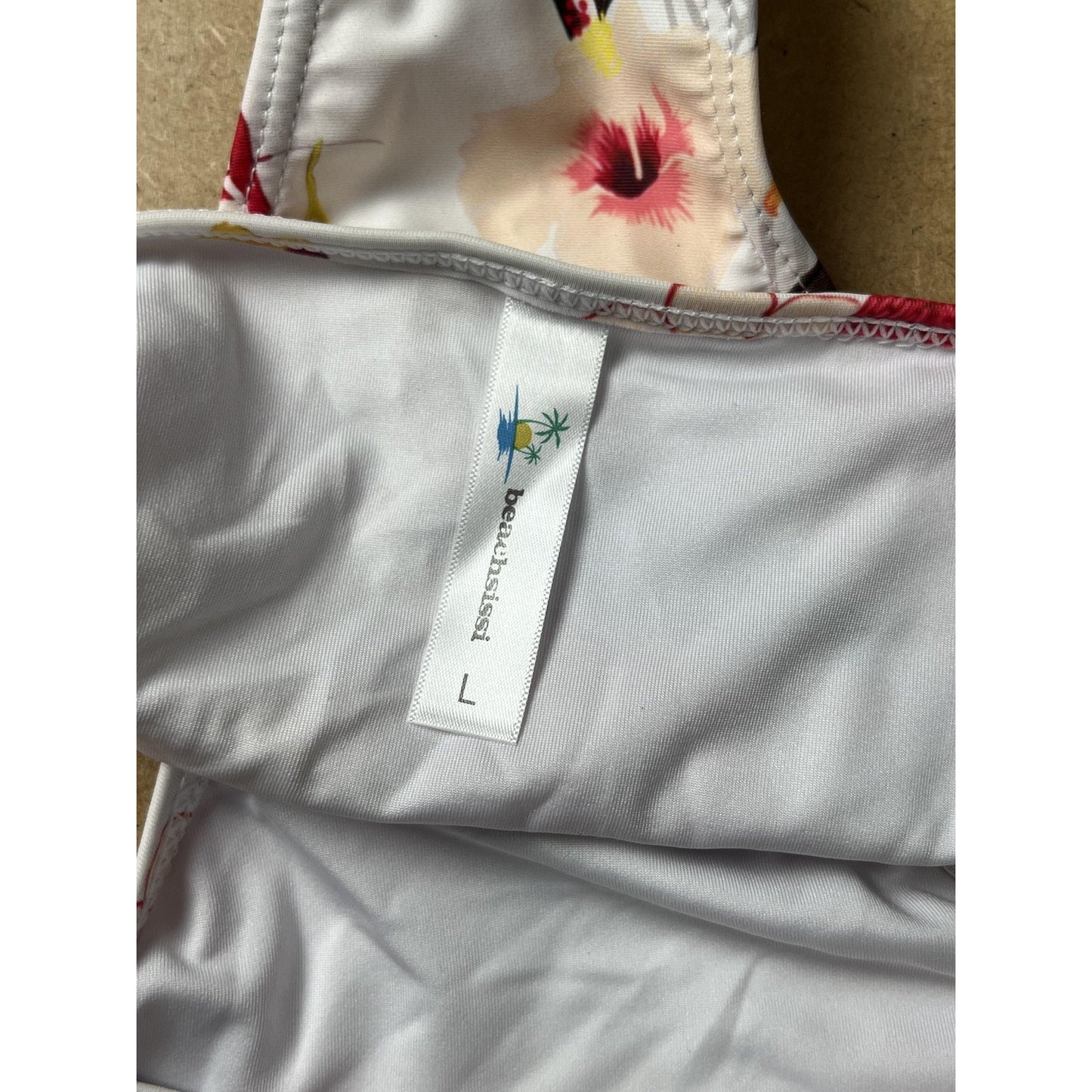 Beachkissd Panties Womens L White Floral Thong High Leg Ruffle Stretch