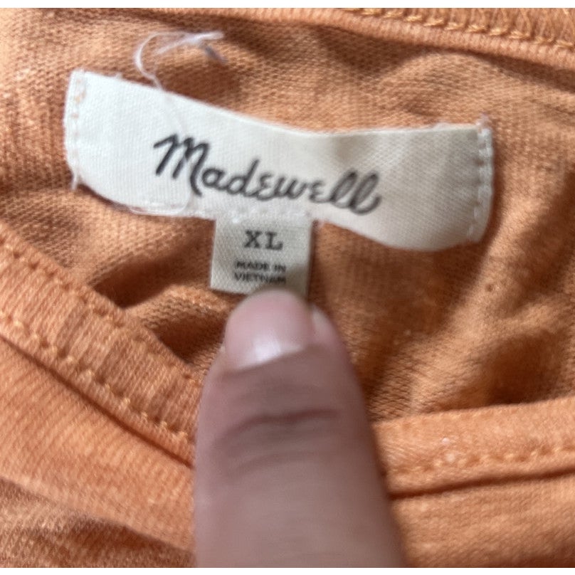 Madewell Tank Womens XL Orange High Neck Linen Viscose Relaxed Slit Basic