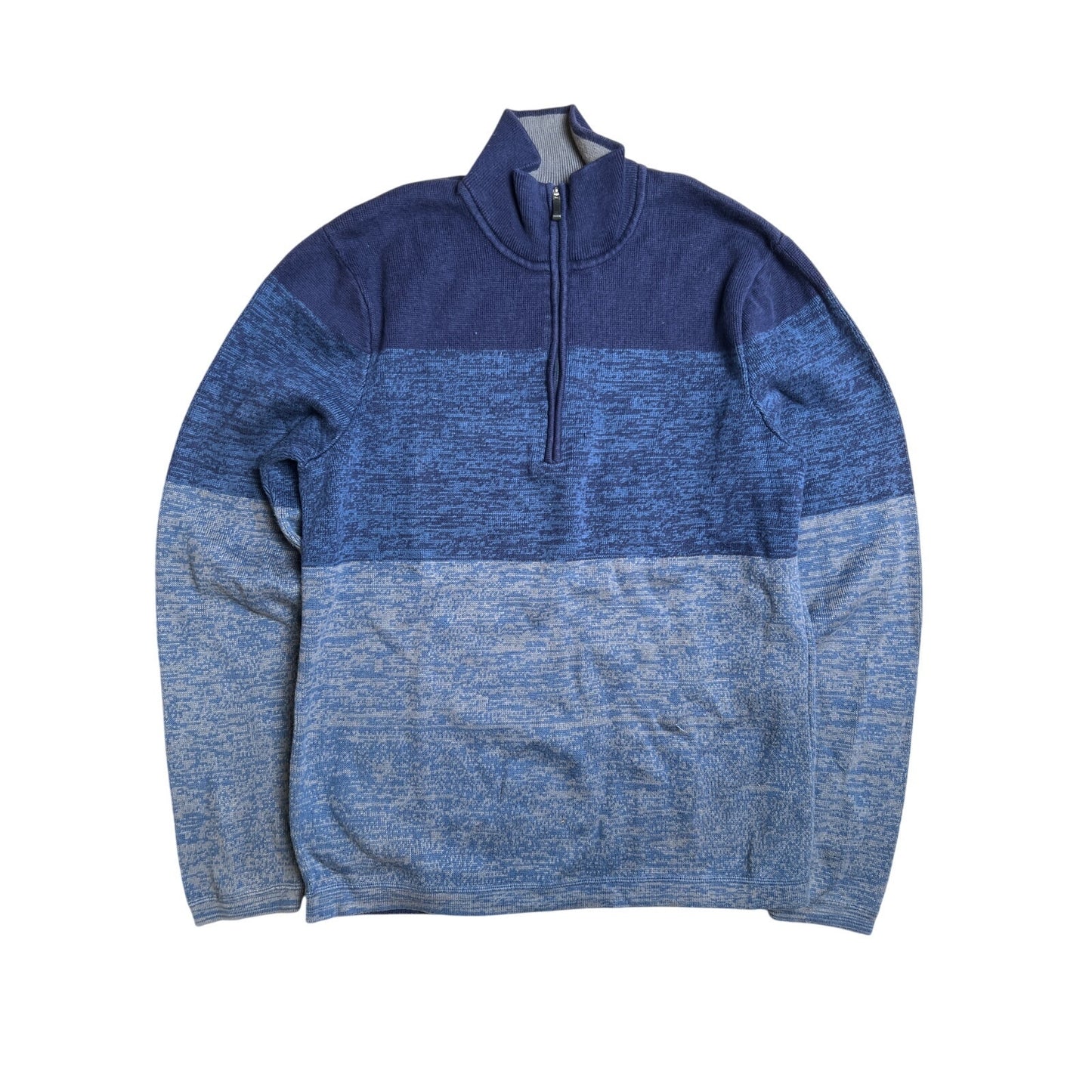 REI Sweater Mens Small Blue Heathered Mock Neck 1/4 Zip Pullover HIking