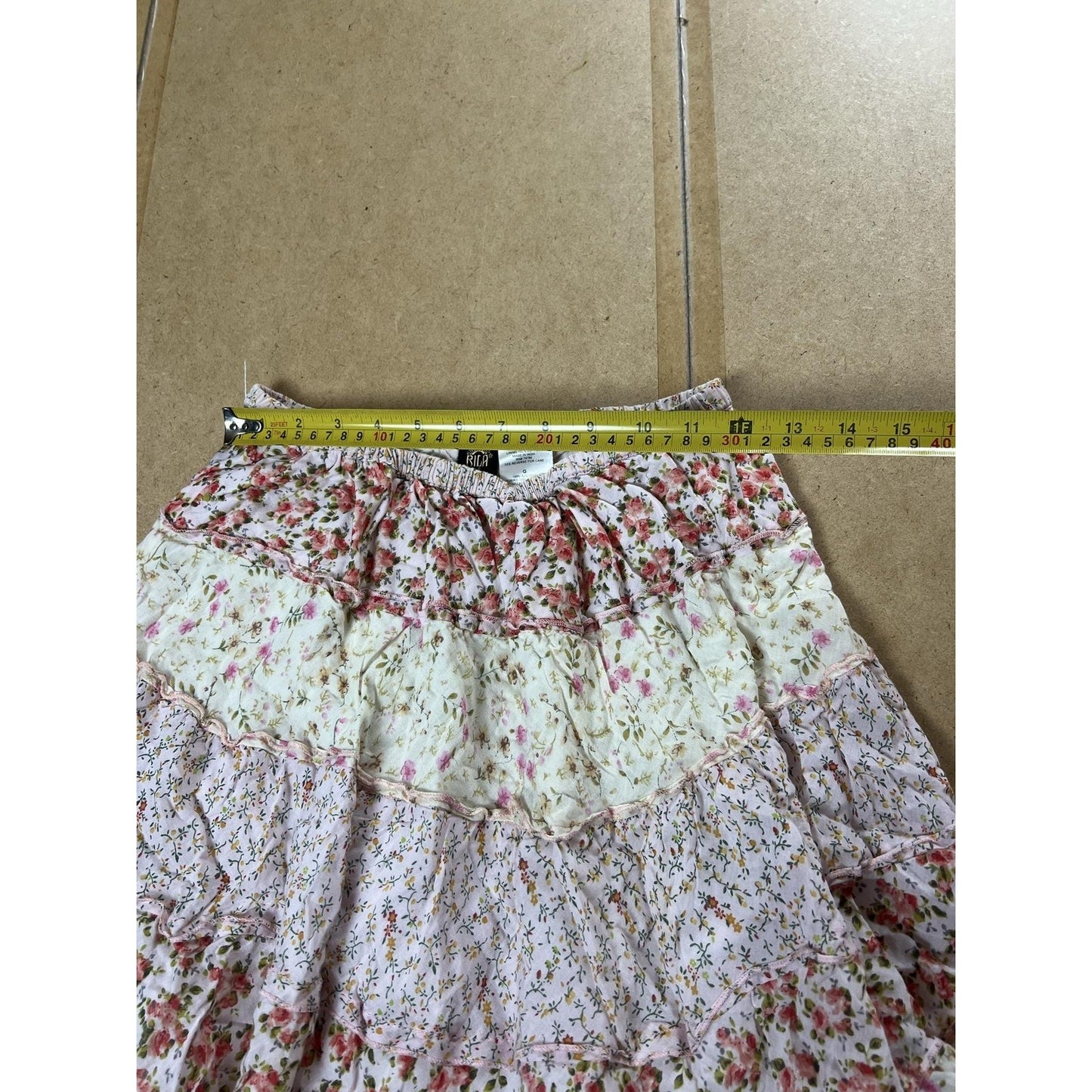 Bila Skirt Womens L Multicolor Floral Boho Peasant Tiered Ruffle Elastic Waist
