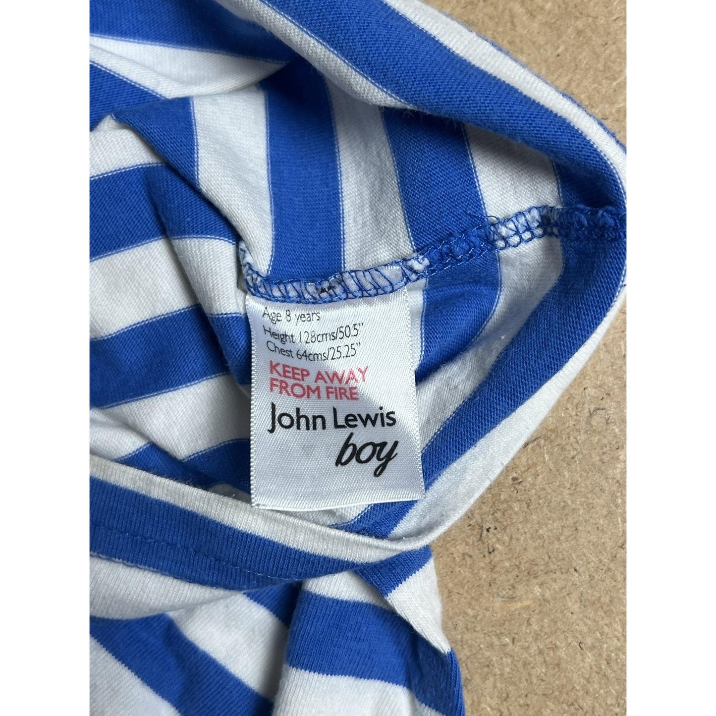 John Lewis Shirt Boys 8 Blue White Stripe Skull Crossbones Pirate T-Shirt Tee