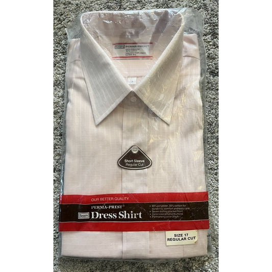 Vintage Sears Dress Shirt Perma-Prest Short Sleeve Light Pink Men's Size 17 New