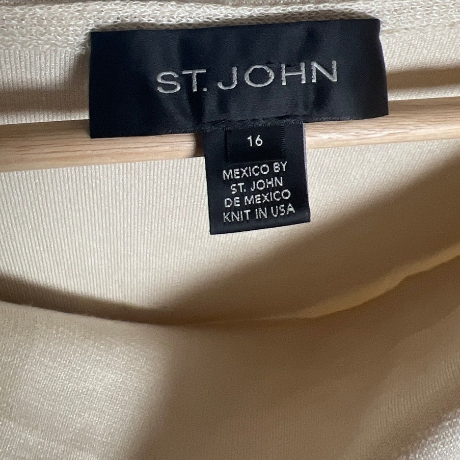 St. John Size 16 Women's Wool/Rayon White Dress Draped Neck Sleeveless