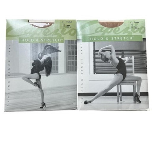 Capezio Leggings Womens L Beige Hold & Stretch Semi-Opaque Footed Dance Lot 2