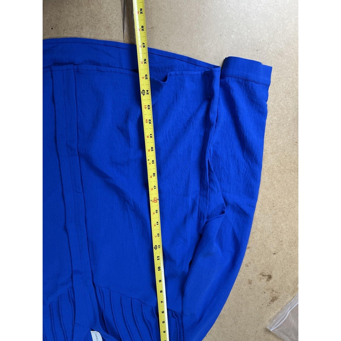 Blouse Womens L Blue V-Neck Long Sleeve Pleated Button Polyester Spandex