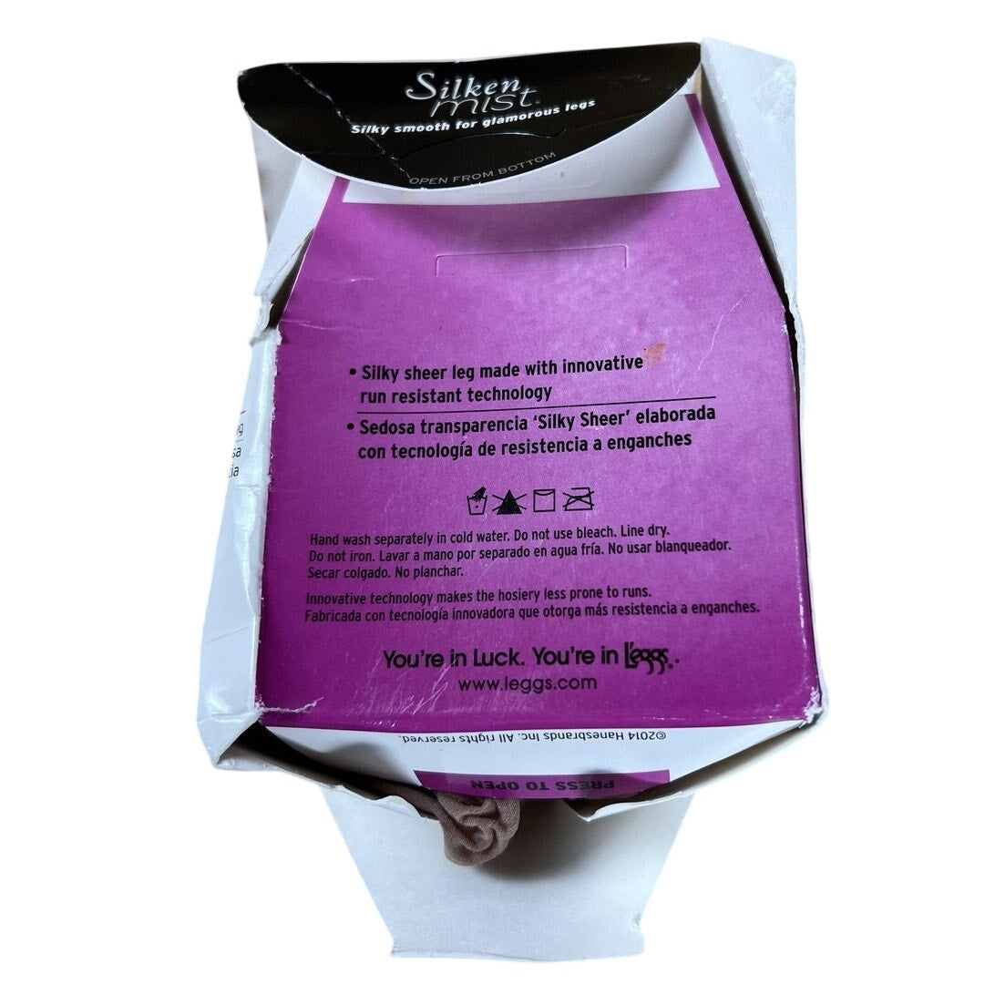 L'eggs Silken Mist Pantyhose Womens L Beige Control Top Sheer Run Resistant