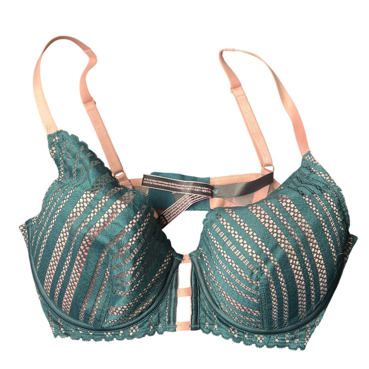 Victoria Secret 36D Green/Pink lace Embroidered Lined Plunge Bra